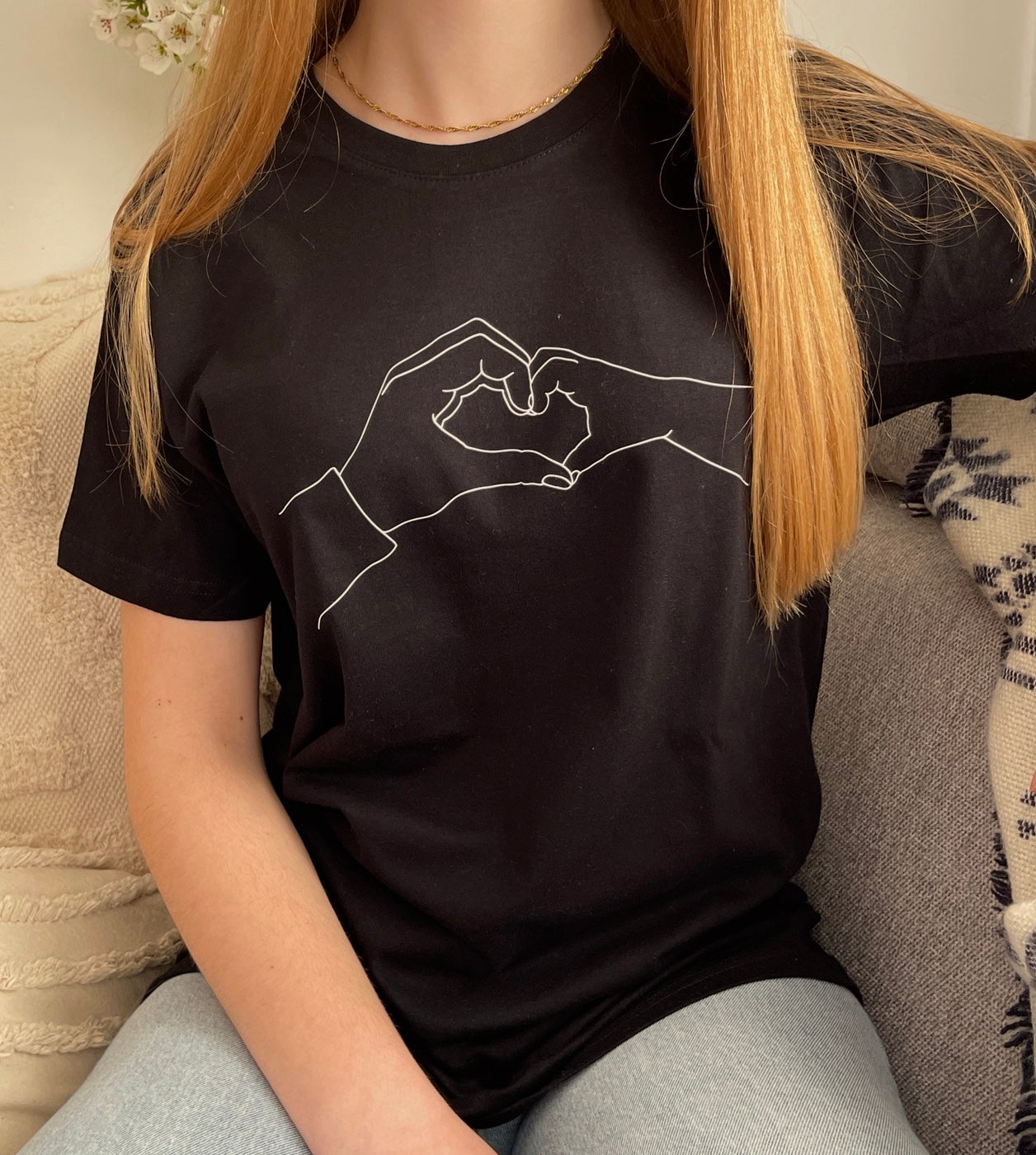 schwarzes T-Shirt "little big heart" bedruckt mit kurzem Arm