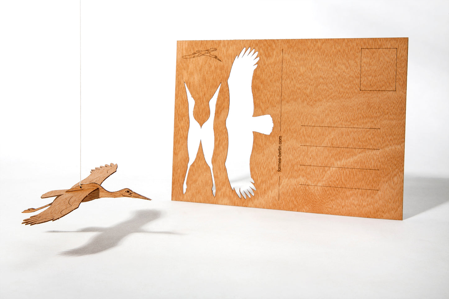 Holzpostkarte Storch mit 3-D-Objekt