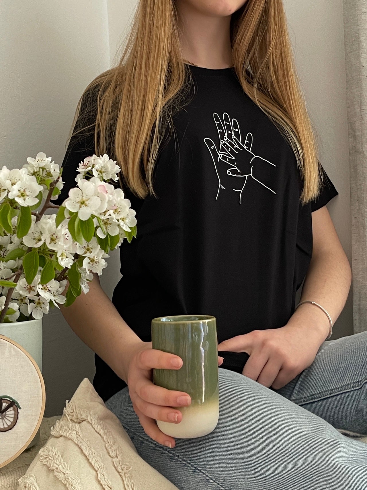 schwarzes T-Shirt "Du und Ich" bedruckt mit kurzem Arm