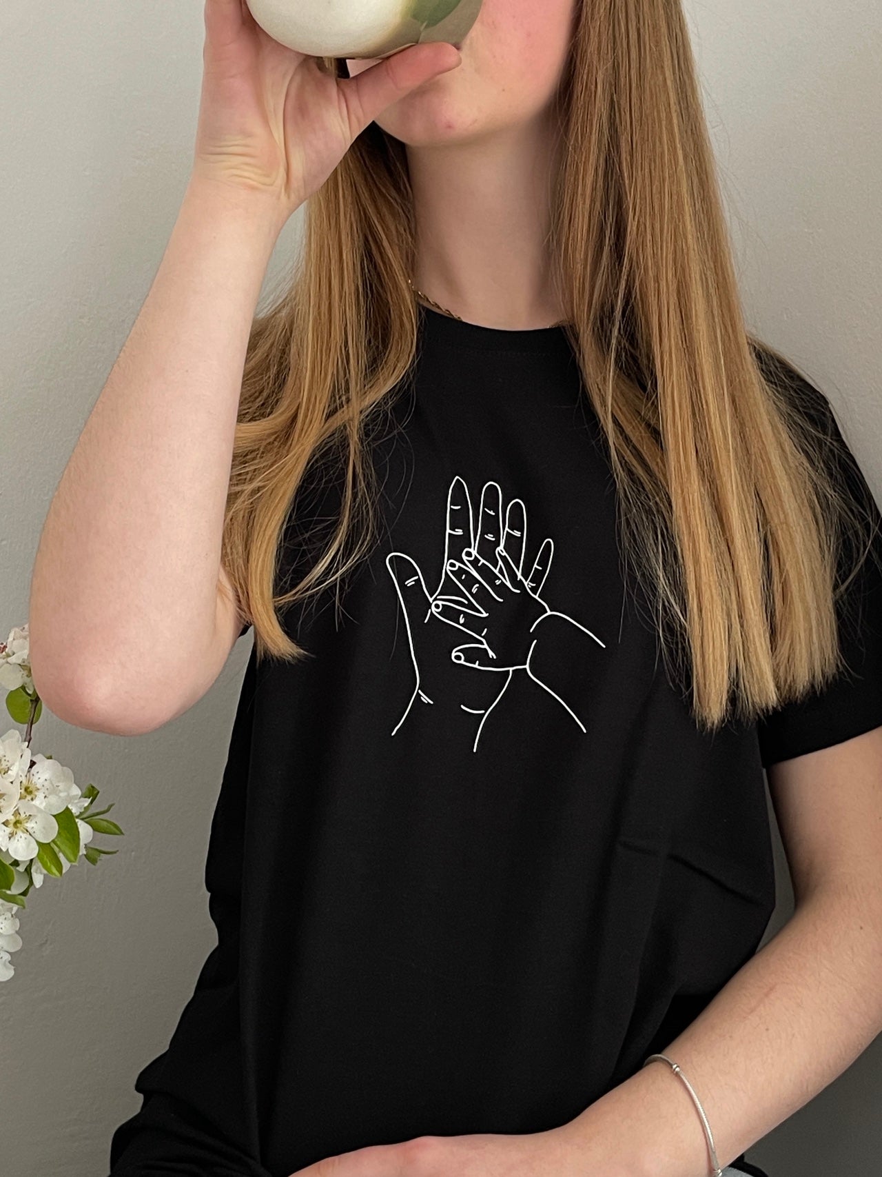 schwarzes T-Shirt "Du und Ich" bedruckt mit kurzem Arm