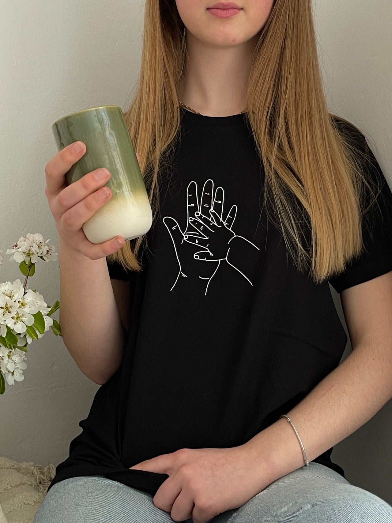 schwarzes T-Shirt "Du und Ich" bedruckt mit kurzem Arm