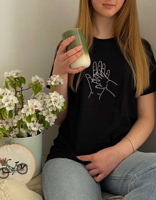 schwarzes T-Shirt "Du und Ich" bedruckt mit kurzem Arm