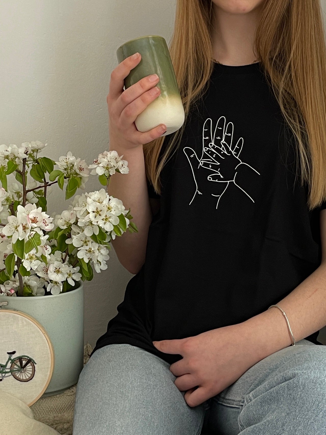 schwarzes T-Shirt "Du und Ich" bedruckt mit kurzem Arm