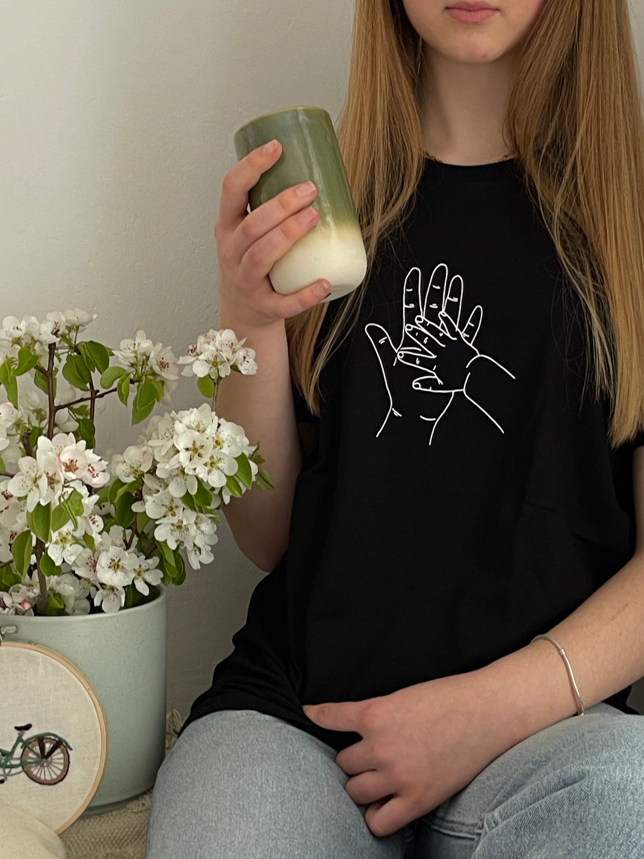 schwarzes T-Shirt "Du und Ich" bedruckt mit kurzem Arm