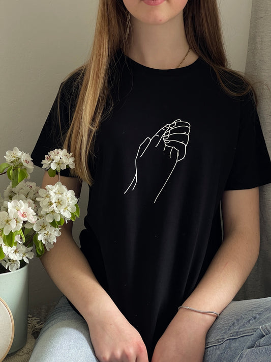 schwarzes T-Shirt "Ich halte dich" bedruckt mit kurzem Arm