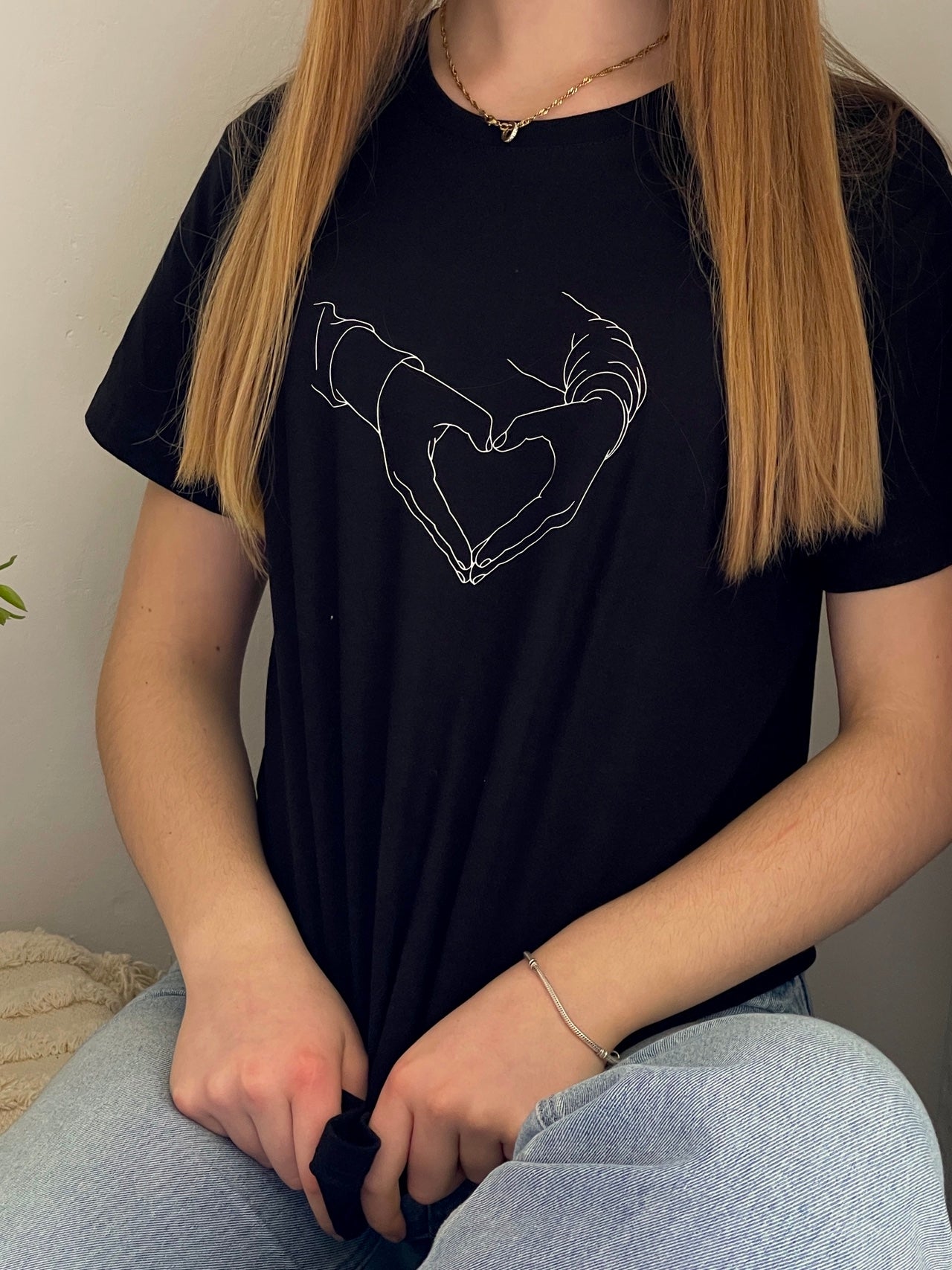schwarzes T-Shirt "Love to You" bedruckt mit kurzem Arm