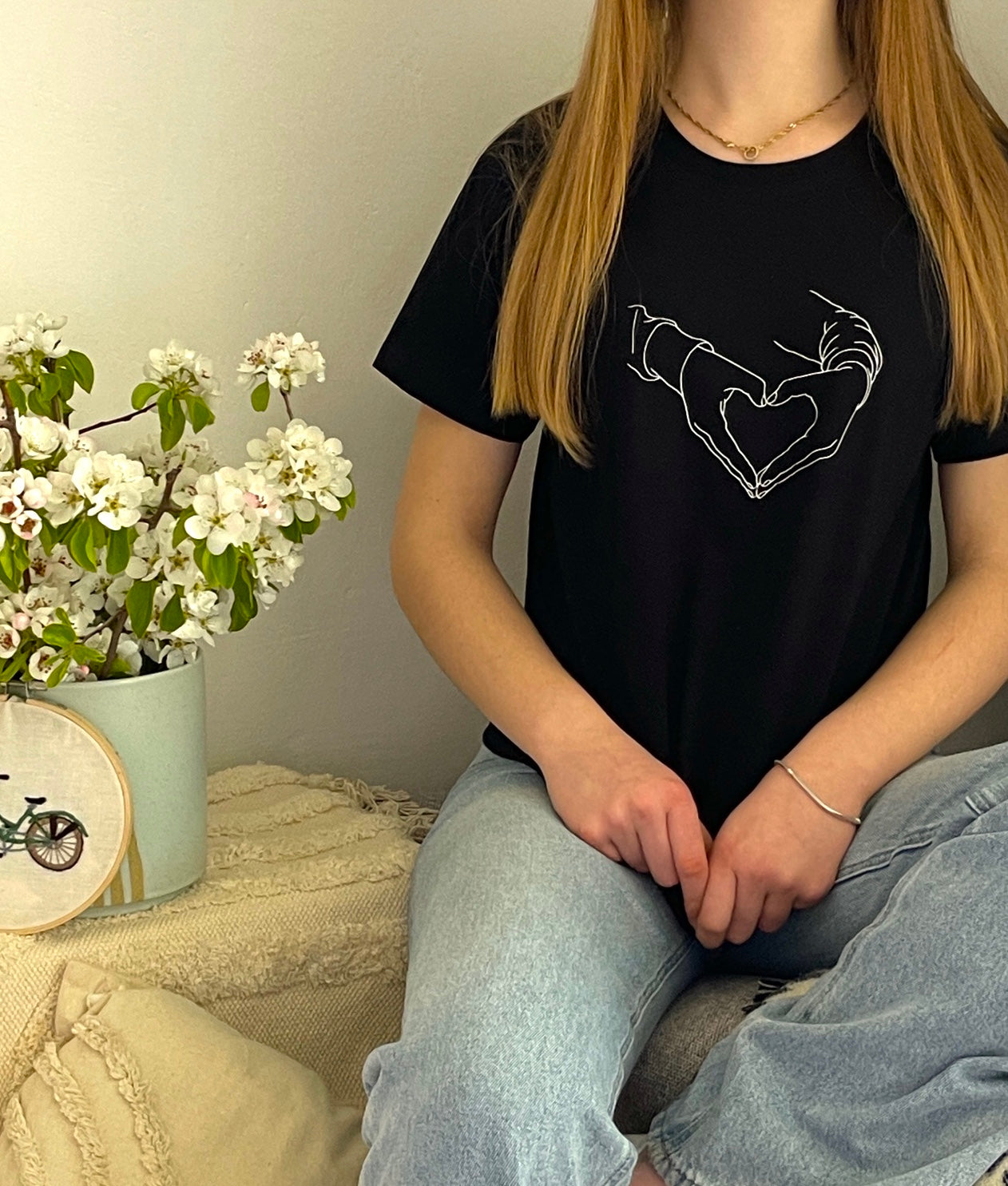 schwarzes T-Shirt "Love to You" bedruckt mit kurzem Arm