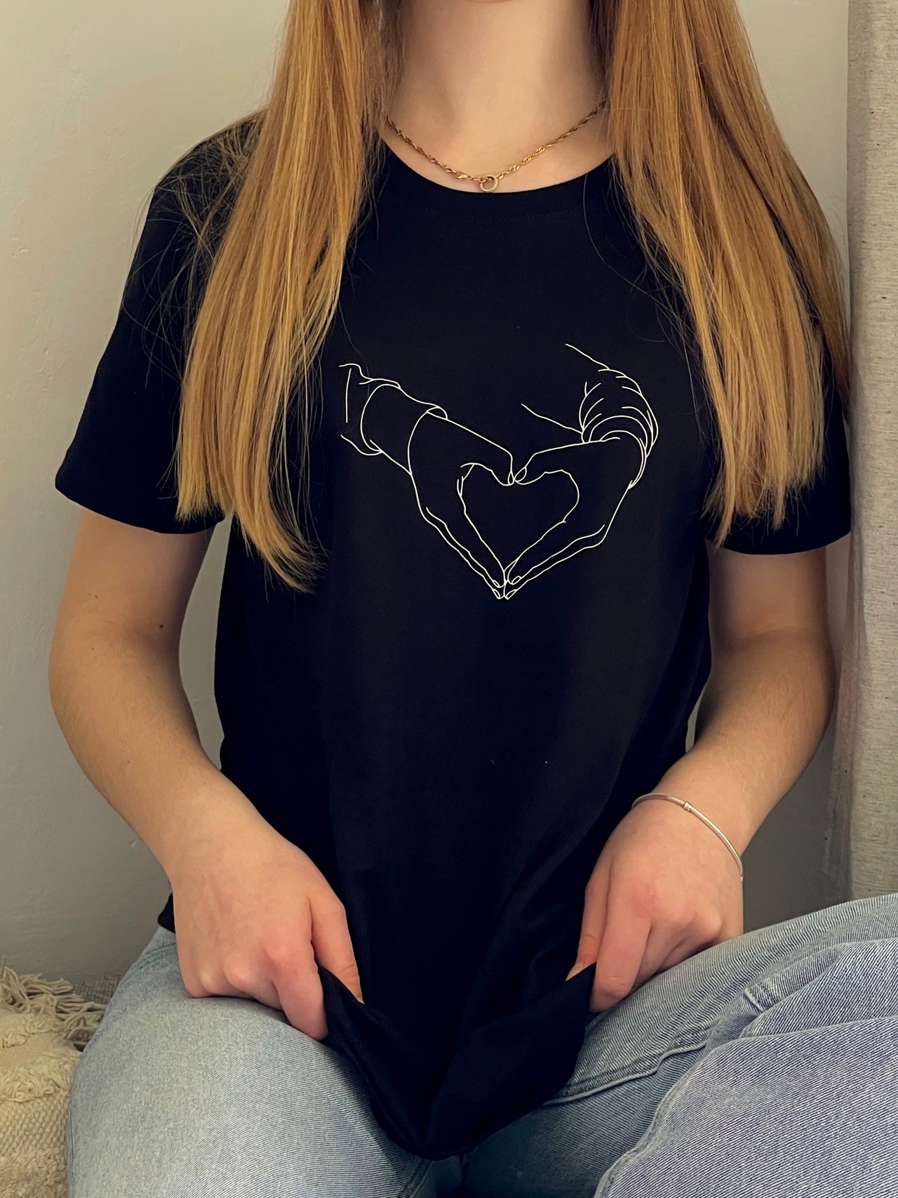 schwarzes T-Shirt "Love to You" bedruckt mit kurzem Arm